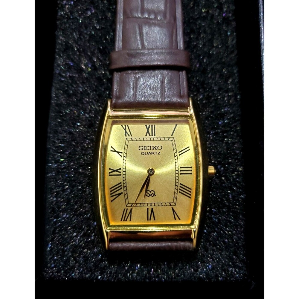 RARE Vintage Seiko NOS Men's Classic Tank‎ Barrel Gold Champaign Satin Dial - Picture 6 of 13